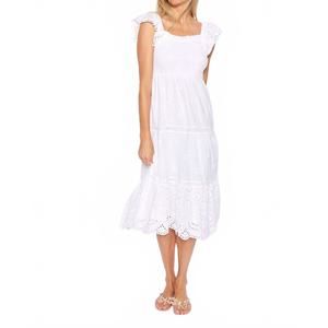 NEW SAIL TO SABLE flutter sleeve smocked midi dress in white